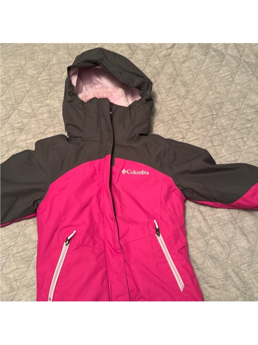 Columbia Girls' Hot Pink and Gray Hooded Winter Puffer Jacket